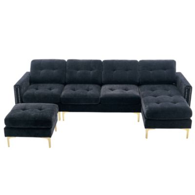 110" L-Shape Convertible Sectional Sofa with Ottoman
