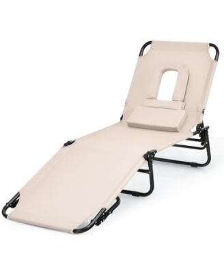 Outdoor Folding Chaise Beach Pool Patio Lounge Chair Bed with Adjustable Back and Hole