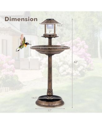 Pedestal Bird Bath with Solar Light with Bird Feeder and Flower Planter