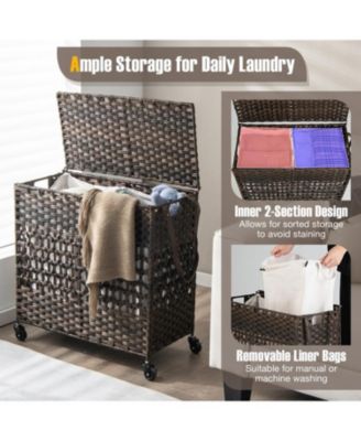 110L 2-Section Laundry Hamper with 2 Removable and Washable Liner Bags