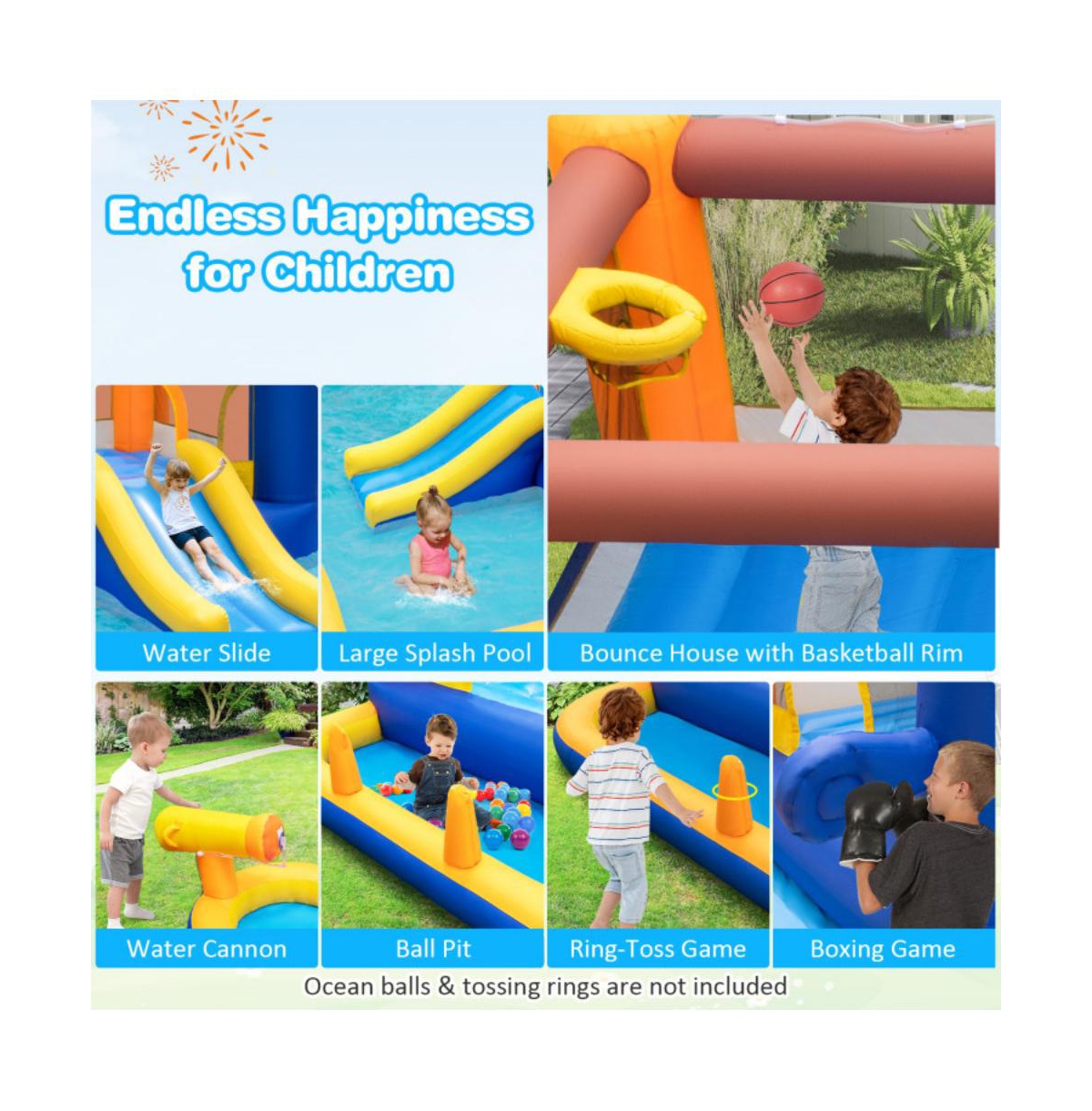 Slickblue 7-In-1 Water Slide Park with Splash Pool and Water Cannon without Blower