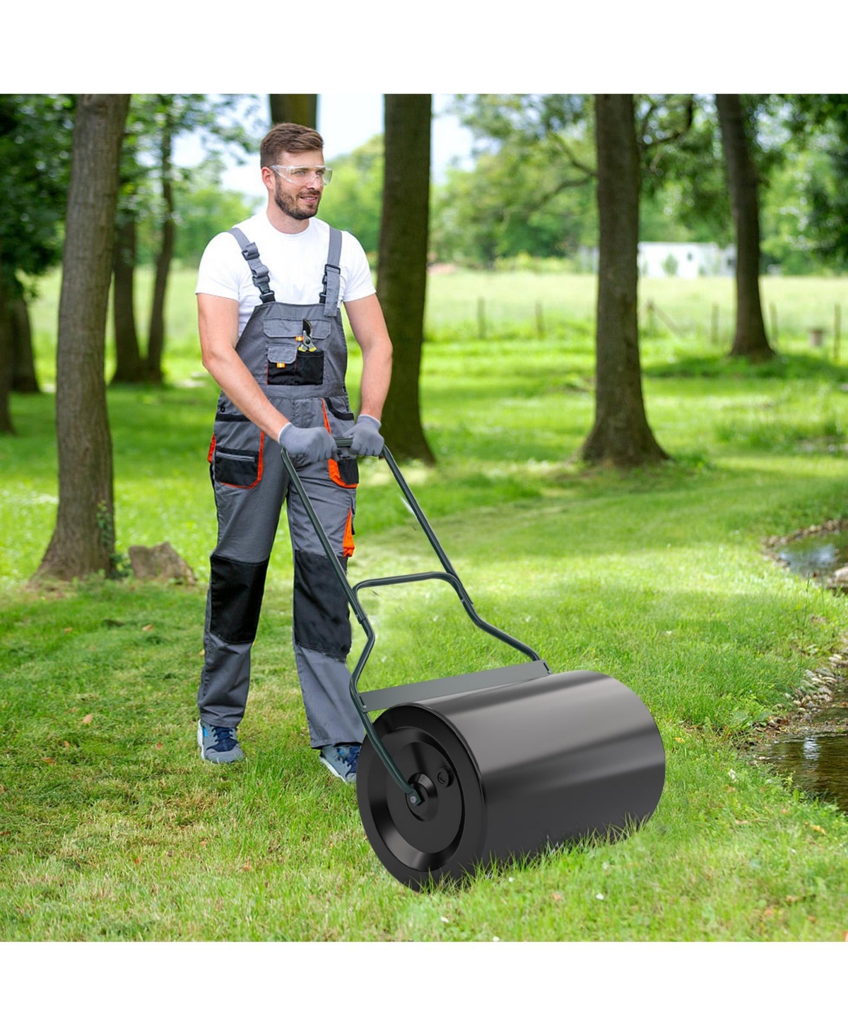 Slickblue Lawn Roller with U-Shaped Handle for Garden Backyard
