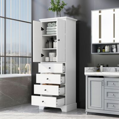 Storage Cabinet with 2 Doors, 4 Drawers - MDF, Painted Finish