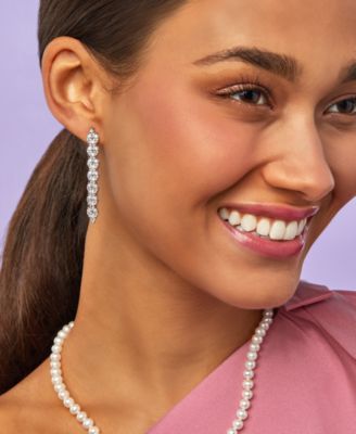 Cubic Zirconia Linear Drop Earrings in Sterling Silver