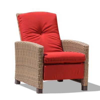 All-Weather Wicker Recliner with Red Cushion (1 Chair)