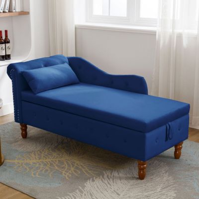  Modern Velvet Chaise Lounge with Storage & Pillow
