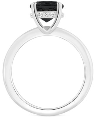 Onyx & Diamond Accent Side-Set Halo Solitaire Ring in Sterling Silver