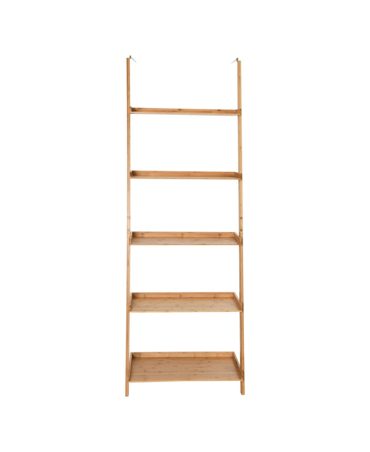 Slickblue 5-Tier Ladder Shelf Bamboo Bookshelf Wall-Leaning Storage Display Plant Stand- Natural