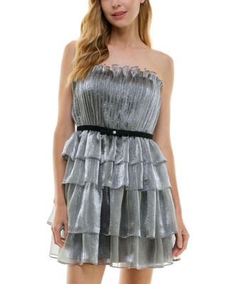 City Studios - Juniors' Strapless Belted Tiered Dress