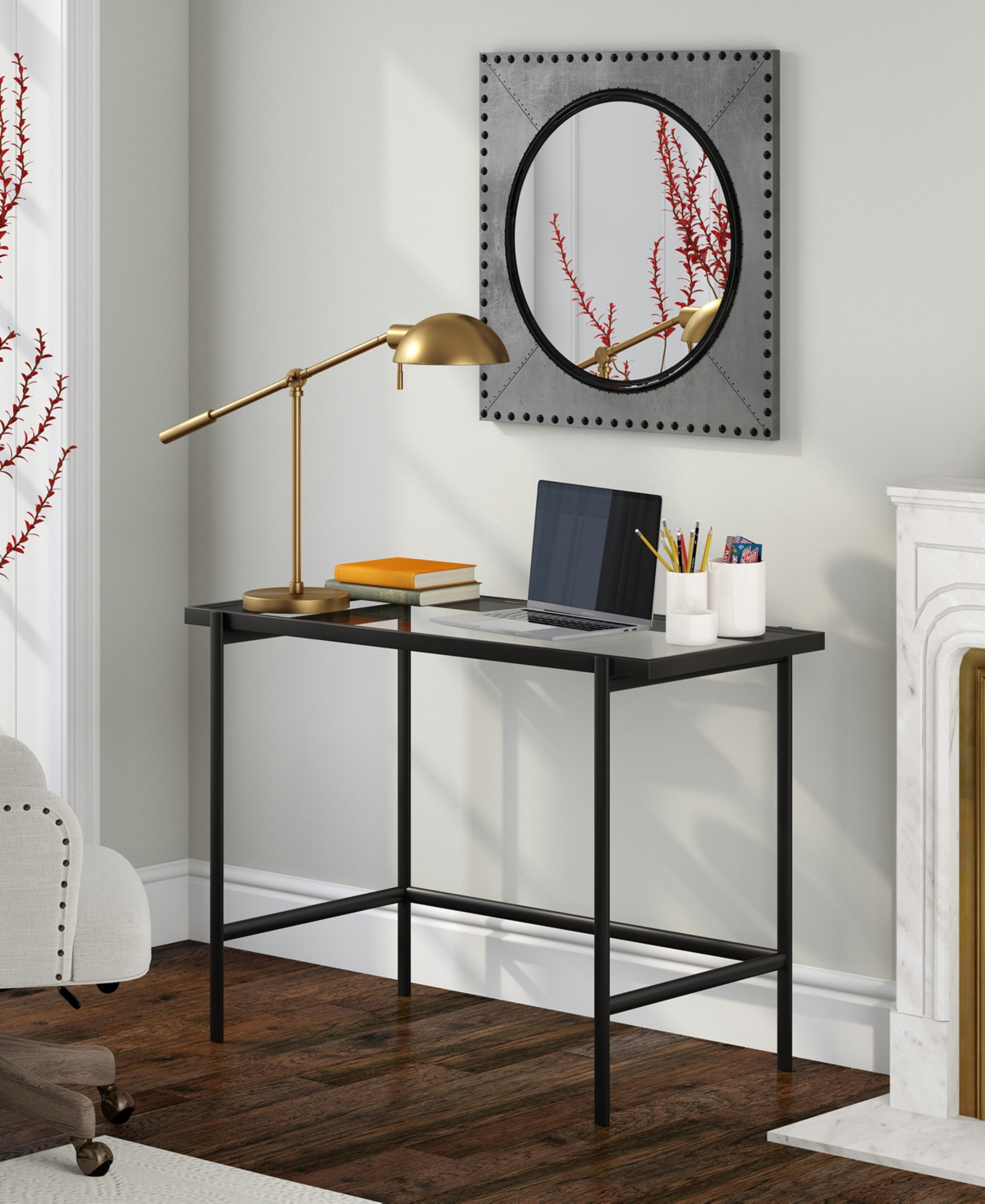 Hudson & Canal Dexter 23.25" Tall Boom Arm Table Lamp With Metal Shade In Brass