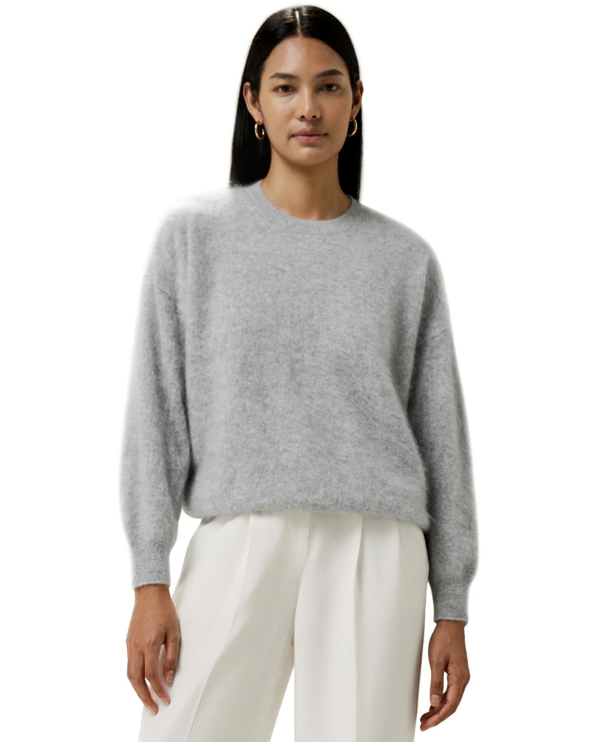 Women's Brushed Cashmere Pullover Sweater for Women - Light gray