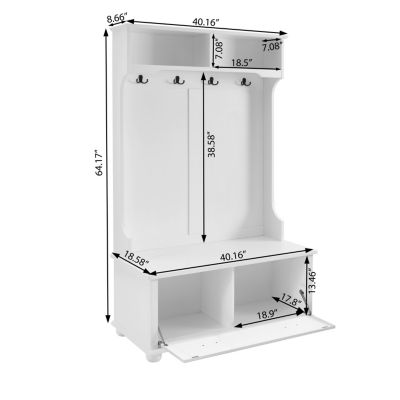 Coastal Style White Hall Tree Bench with Shoe Cabinets