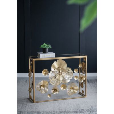 Console Table with Mirrored Glass Top, Modern Entryway Table
