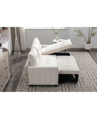 77" Reversible Sleeper Sectional With Storage, Beige Velvet