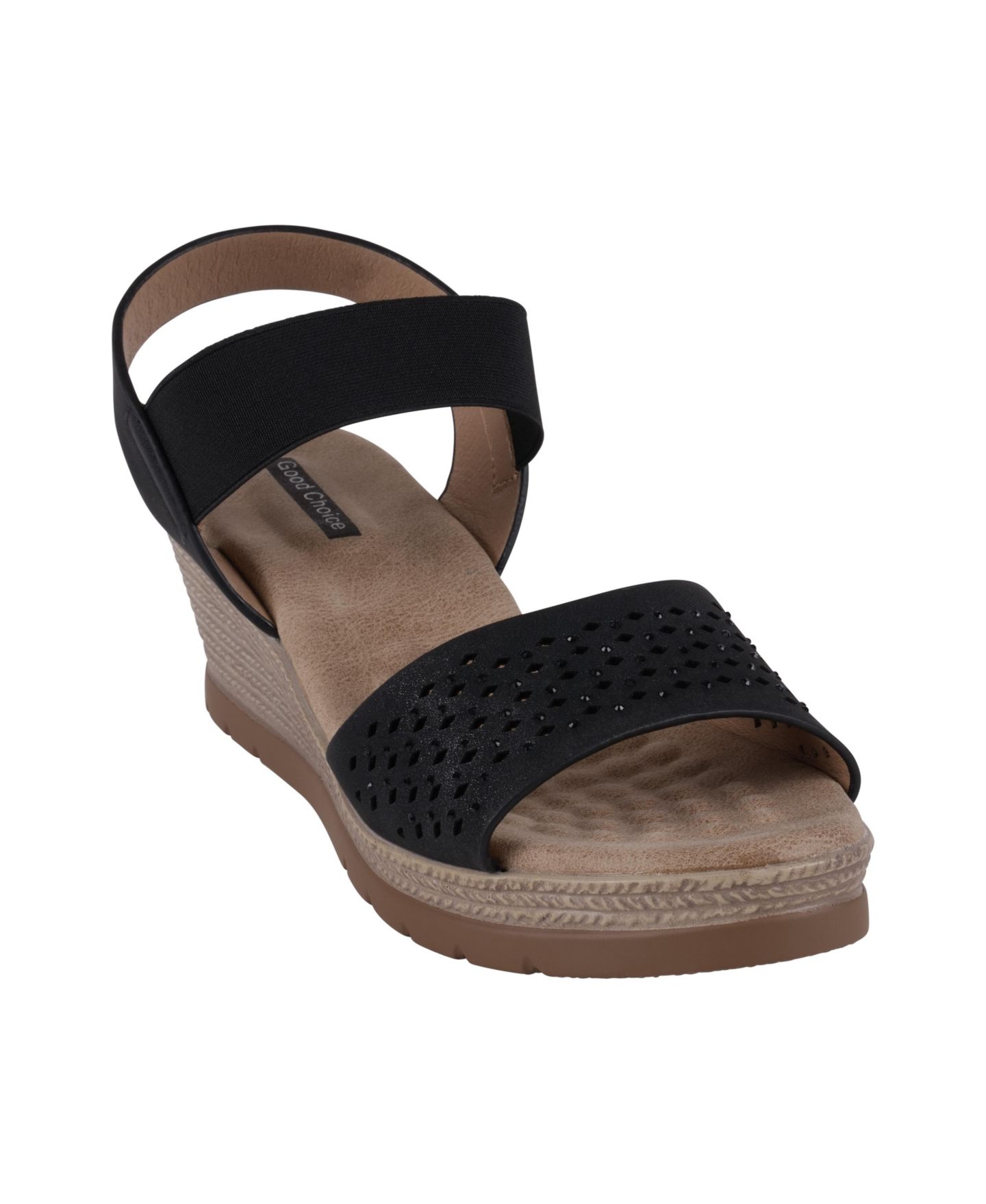 Женские сандалии GC Shoes Bane Embellished Elastic Double Band Wedge, цвет: Чёрный — фото 1