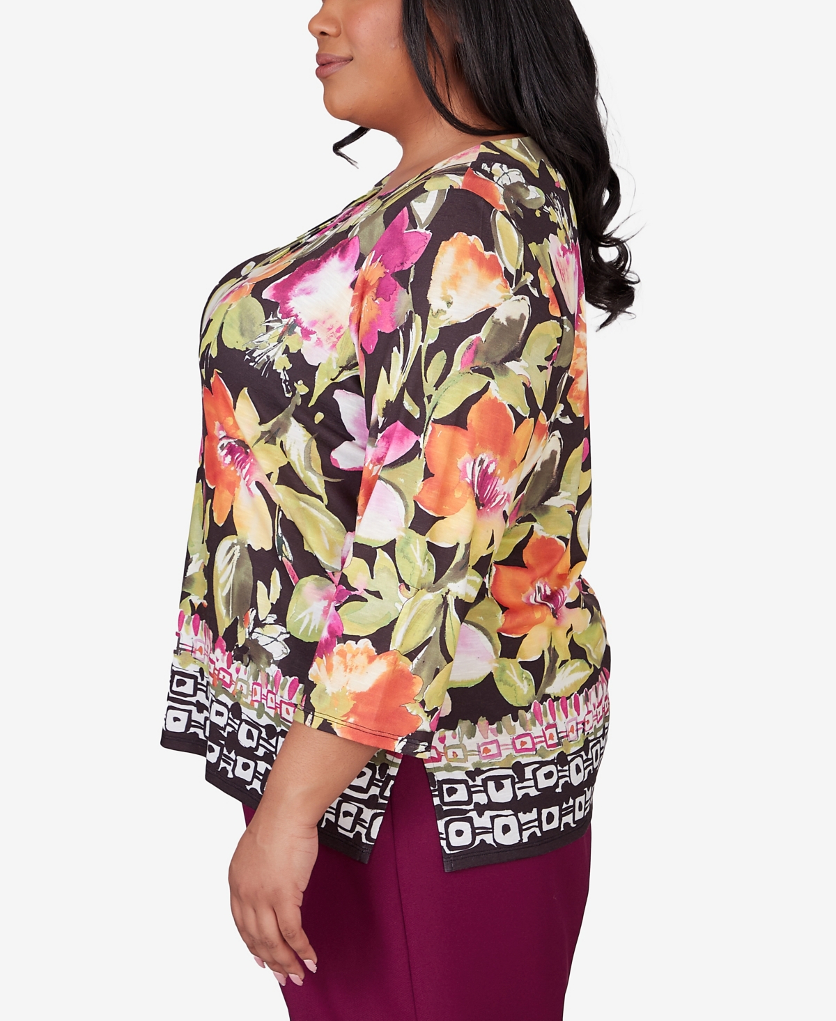 Alfred Dunner Plus Size Classic Bold Floral Geometric Border Top