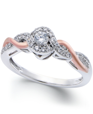 image of Diamond Twist Promise Ring in Sterling Silver and 14k Rose Gold (1/5 ct. t.w.)