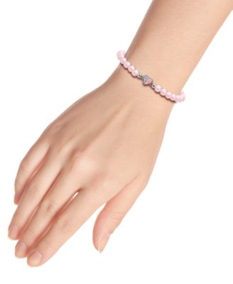Rose Quartz & Cubic Zirconia Heart Bead Stretch Bracelet in 18k Gold-Plated Sterling Silver