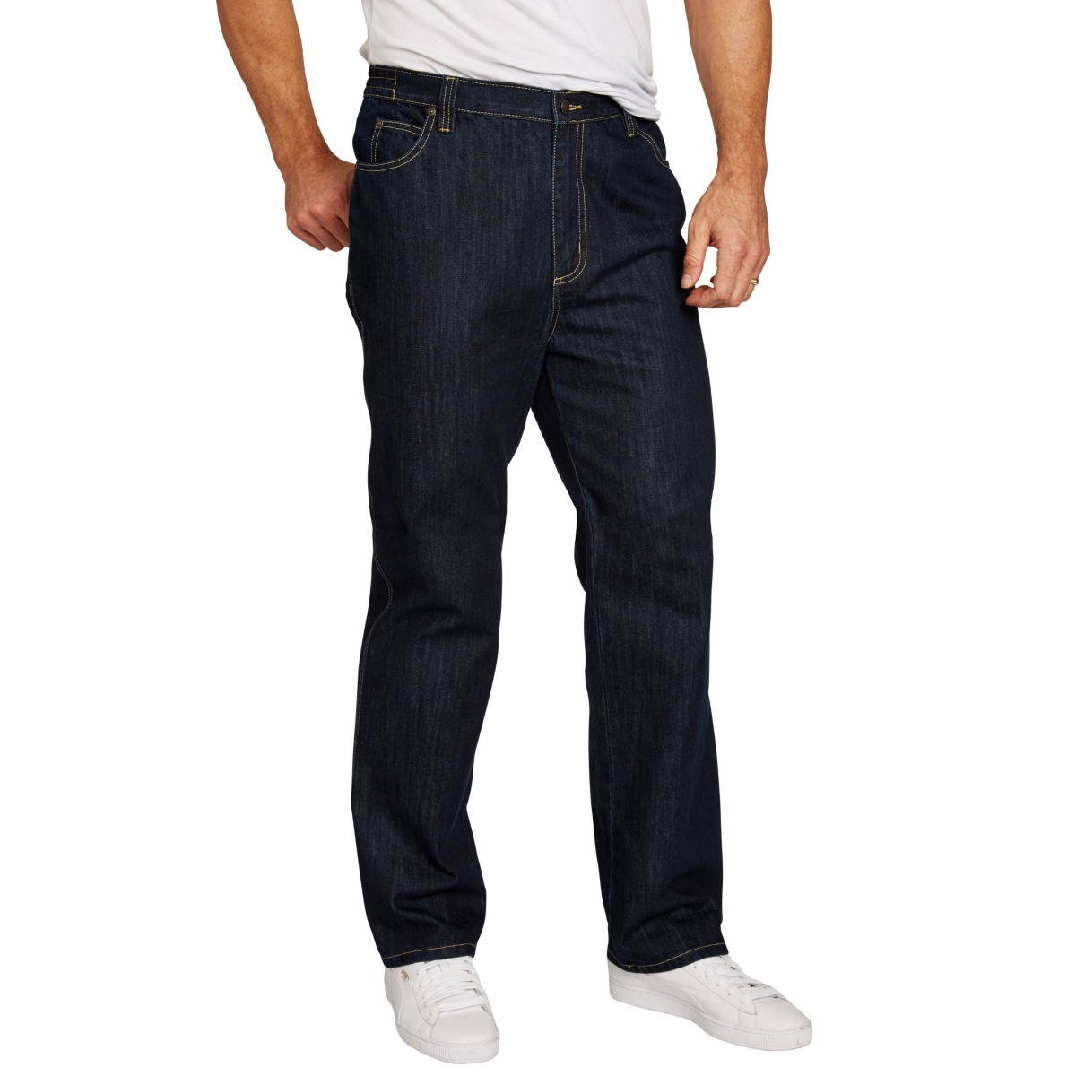 Big & Tall by KingSize Loose-Fit Side Elastic 5-Pocket Jeans - Black denim