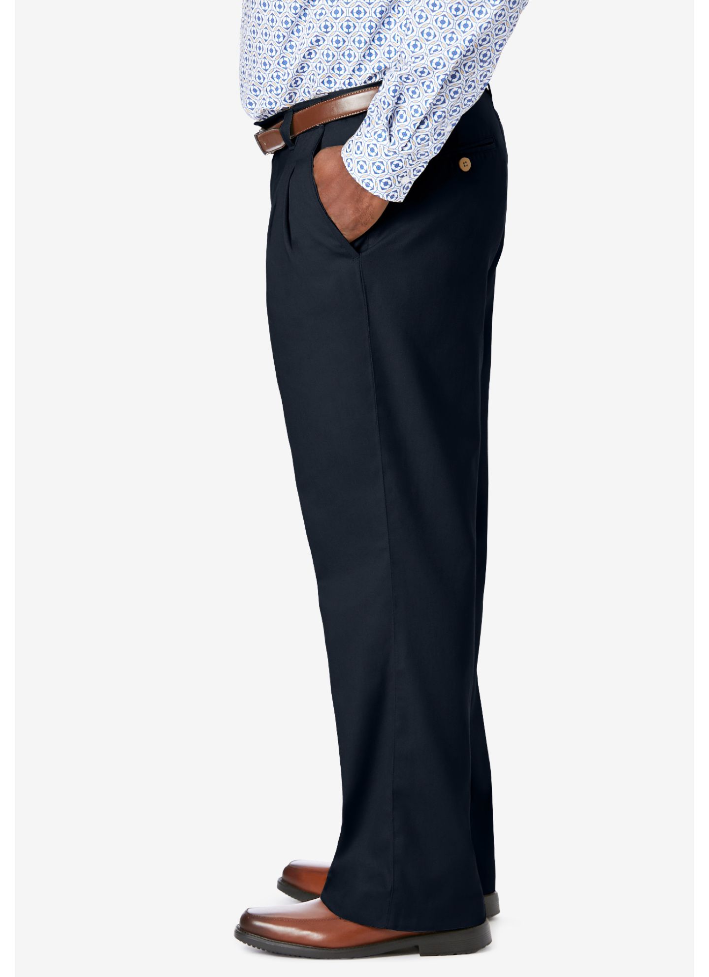 Мужские брюки KingSize Relaxed Fit Wrinkle-Free Expandable Waist Pleated, цвет: Чёрный — фото 3