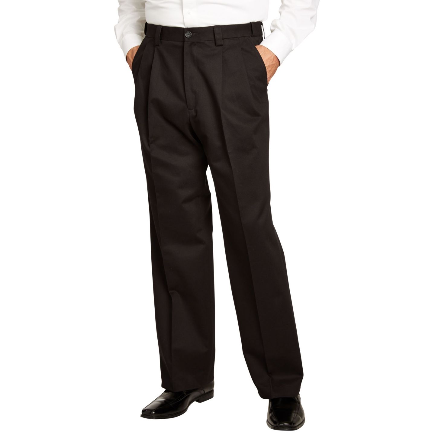 Мужские брюки KingSize Relaxed Fit Wrinkle-Free Expandable Waist Pleated, цвет: Чёрный — фото 1