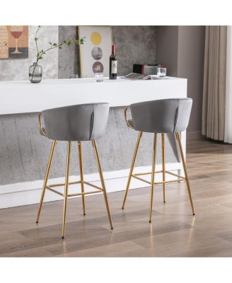 2-Piece 30" Velvet Barstools with Chrome Footrest
