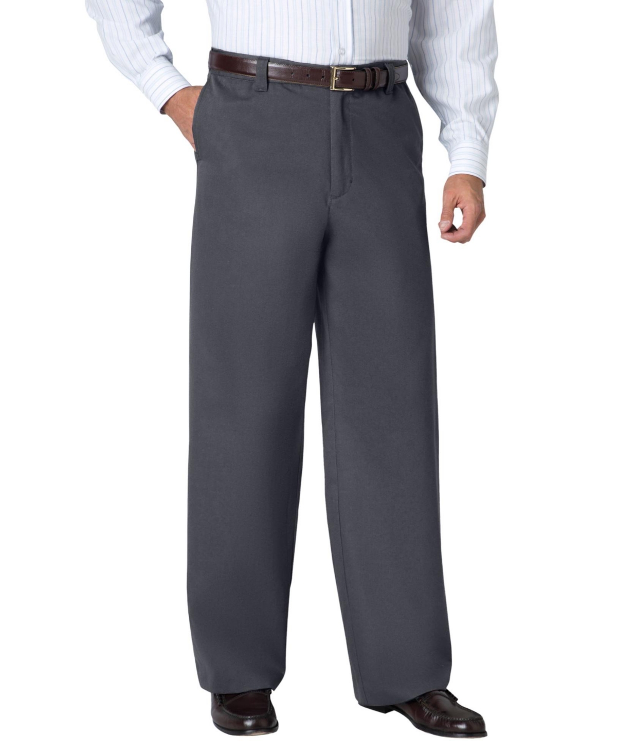 Big & Tall Wrinkle-Free Pants With Expandable Waist, Wide Leg - Carbon
