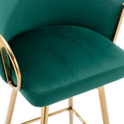 Set of 2 Green Velvet Bar Stools with Chrome Base
