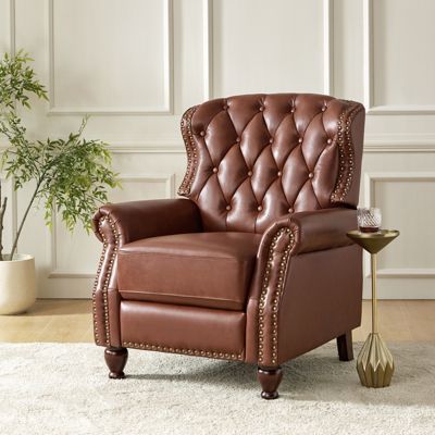 Justine Wooden Upholstery Genuine Leather Recliner with Tufted Back