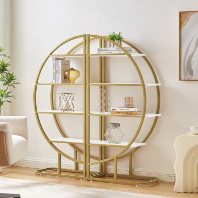 4-Tier Home Office Bookshelf, Round, Versatile MDF + Metal