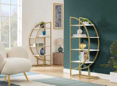 4-Tier Home Office Bookshelf, Round, Versatile MDF + Metal