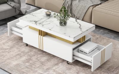 Luxury Marble Top Coffee Table With Wheels