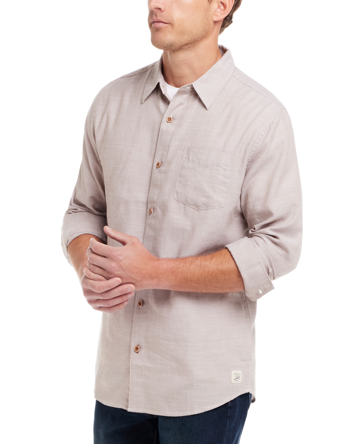 Weatherproof Vintage Men's Solid Long Sleeve Button-Front Oxford Shirt