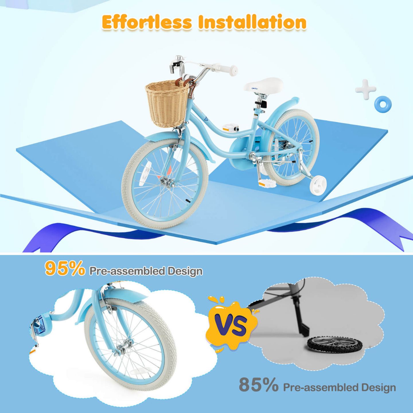 Детская игрушка Costway 18" Kids' Bike with Removable Training Wheels, Adjustable Handlebar and Seat, Ages 4-8, цвет: Синий — фото 4