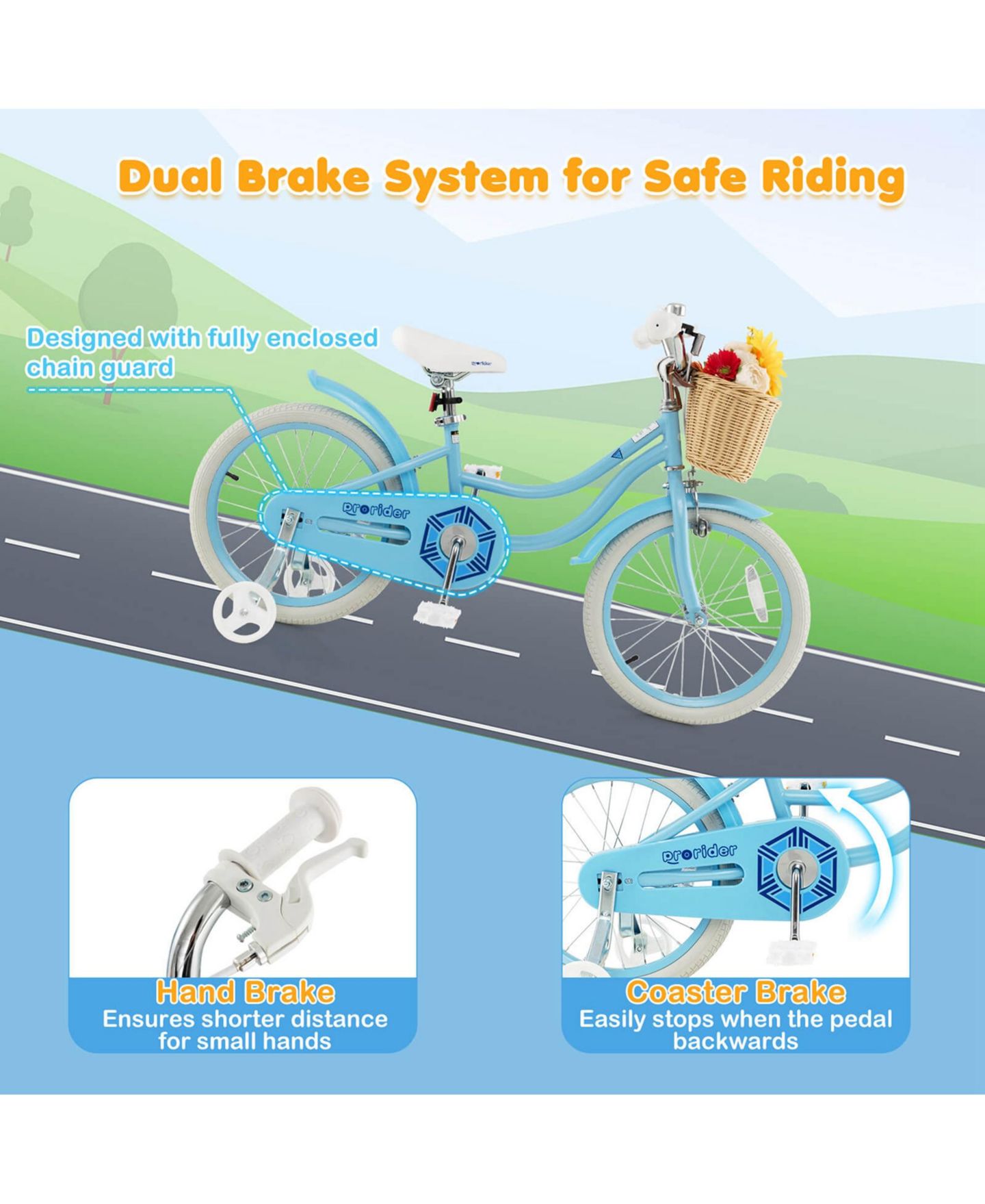 Детская игрушка Costway 18" Kids' Bike with Removable Training Wheels, Adjustable Handlebar and Seat, Ages 4-8, цвет: Синий — фото 9