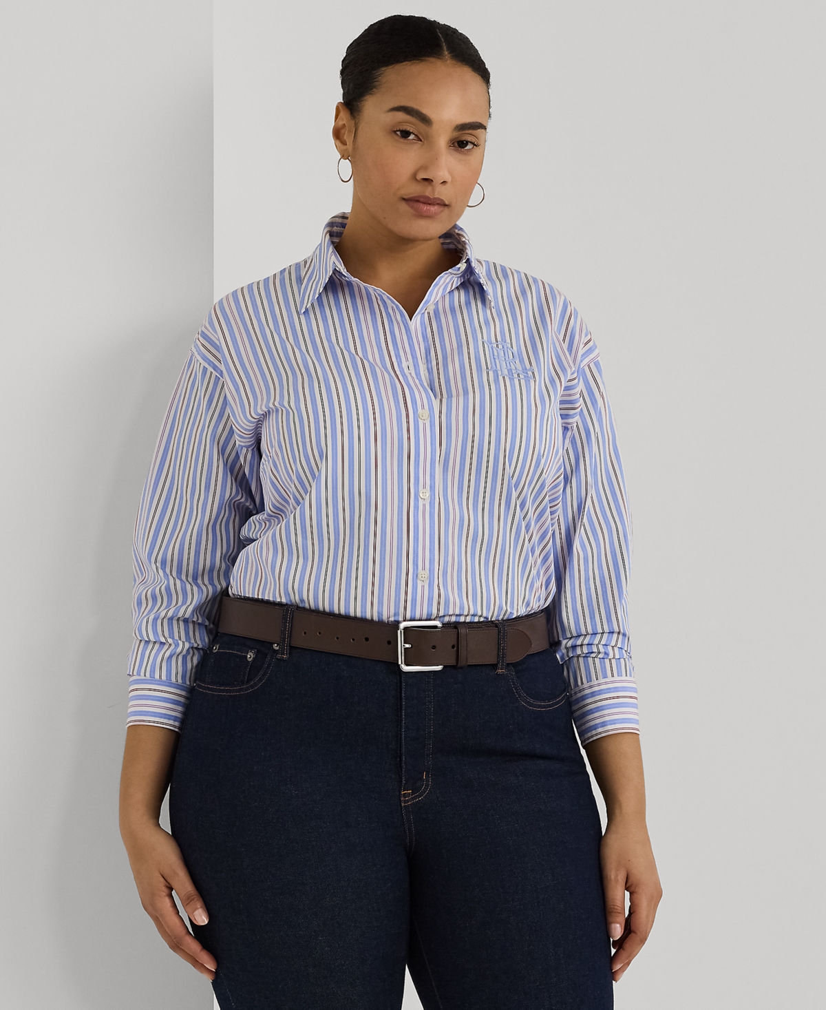 Lauren Ralph Lauren Plus Size Cotton Striped Shirt