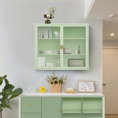 Modern Mint Green Two-Door Wall Cabinet with Three-Tier Storage