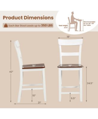 Wooden Bar Stool Set of 2 Bar Chairs with LVL Rubber Wood Frame, Backrest, Footrest