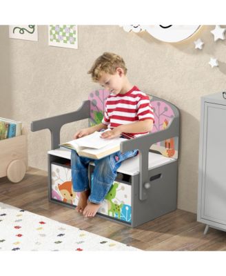 3 in 1 Kids Convertible Activity Bench Children Table & Chair Set with 2 Bins