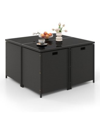 9 PCS Outdoor Dining Furniture Set Patio Conversation Set with Cushioned Seat