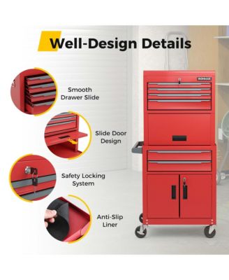 6-Drawer Rolling Tool Chest 3-in-1 Heavy-Duty Storage Cabinet with Universal Wheels