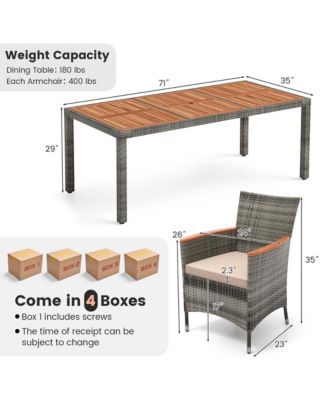 9 Pieces Outdoor Wicker Dining Set with Acacia Wood Table and 8 Armchairs