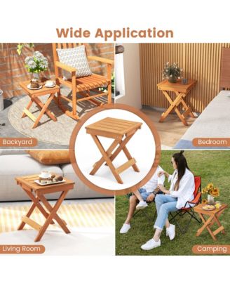 14" Compact Folding Side Table with Slatted Tabletop Stable Triangular Structure