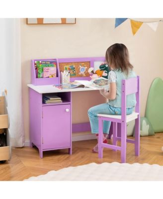 Kids Desk and Chair Set Study Writing Workstation with Bookshelf & Bulletin Board