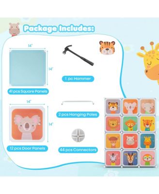 12-Cube Kids Wardrobe Baby Dresser Bedroom Armoire Clothes Hanging Closet with Door