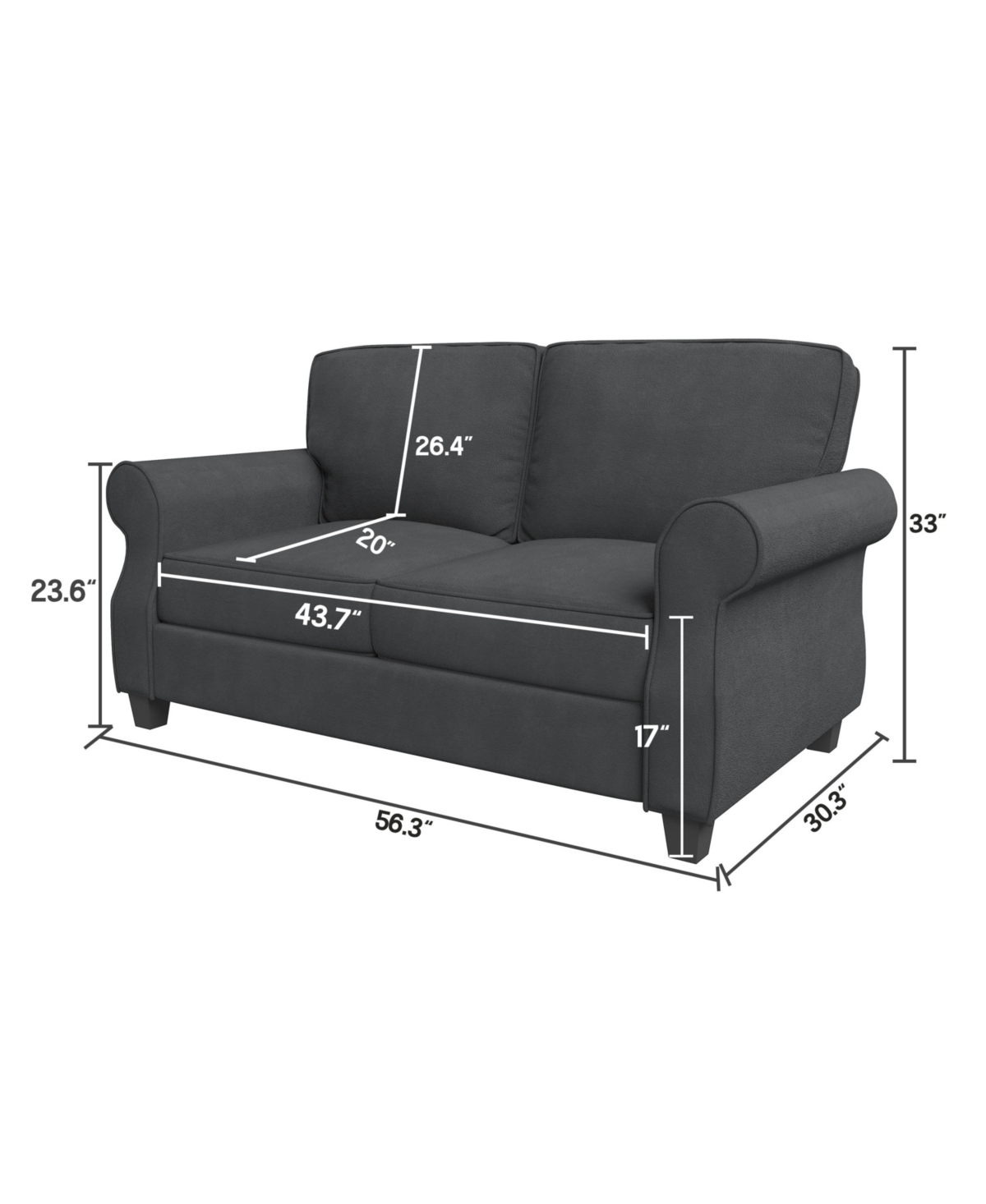 Streamdale Furniture Modern Grey 2 Seater Sofa with Solid Wood Frame