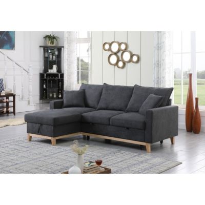 Colton Dark Gray Woven Reversible Sleeper Sectional Sofa With Storage Chaise