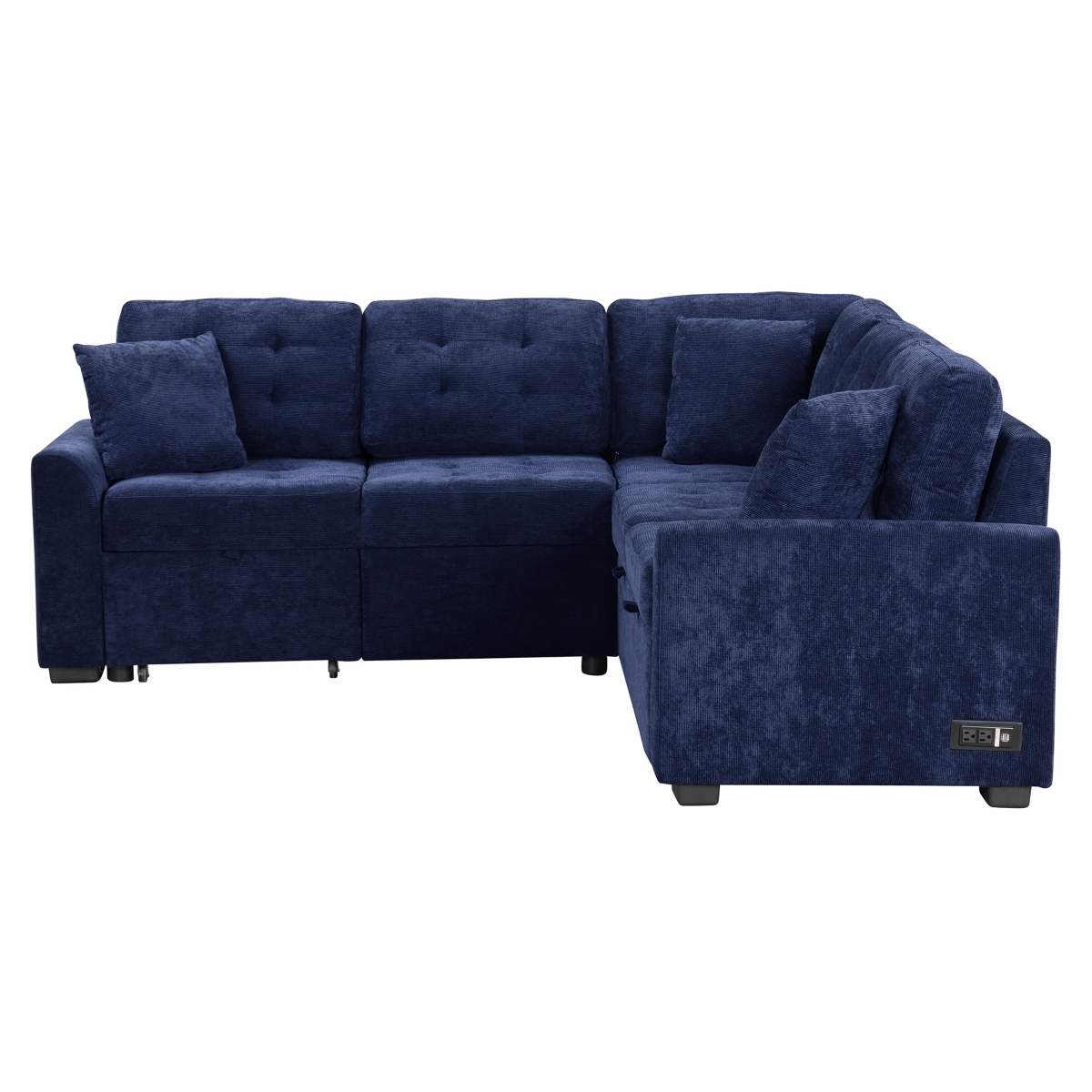 Simplie Fun 82.6" L-Shape Sofa Bed with Usb Ports and Wheels, Navy Blue