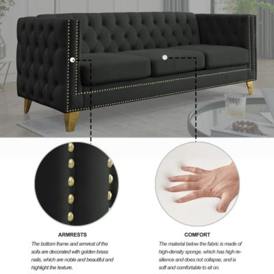 Modern Velvet Sofa Set with Button Tufted Design