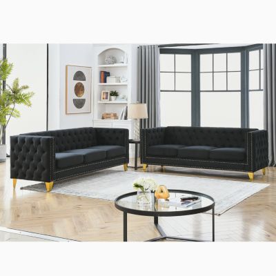 Modern Velvet Sofa Set with Button Tufted Design